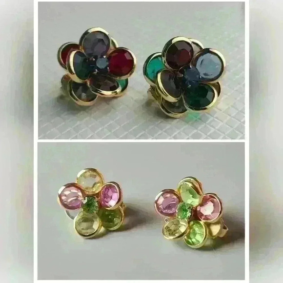 1/$59Vintage colorful crystal rhinestones flower clip on earrings in Gold-ton… - Picture 3 of 17